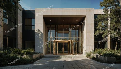 Modern Condo Facade with Golden Doors