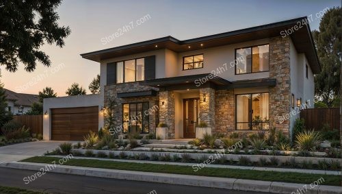 Contemporary Sunset Home with Stone Accents