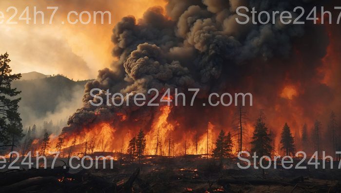Sweeping Flames Overwhelm Forest Landscape