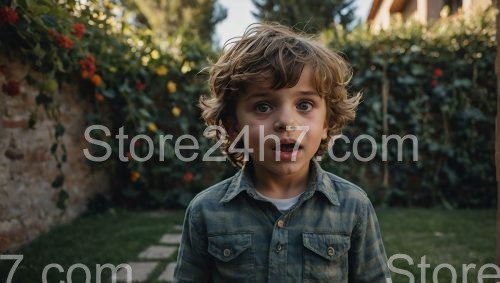 Surprised Boy in Garden Home Setting