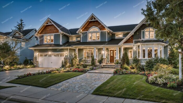 Luxurious Suburban Single Family Home at Dusk