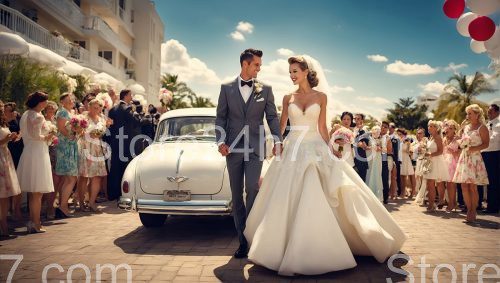 Bride Groom Vintage Car Celebration