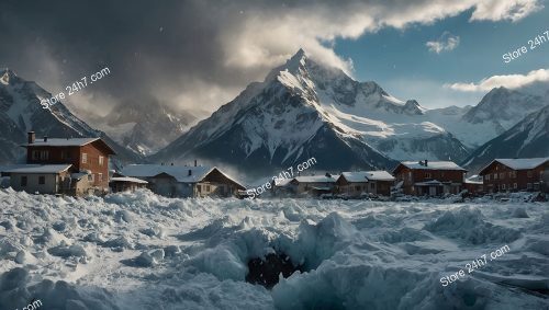 Alpine Village After Snow Avalanche