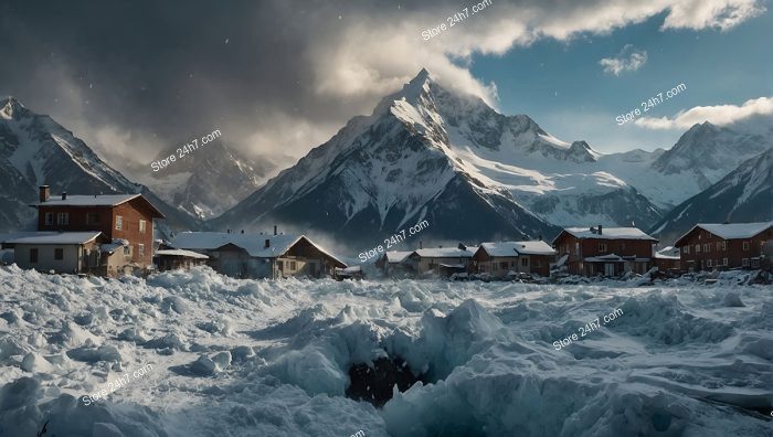 Alpine Village After Snow Avalanche