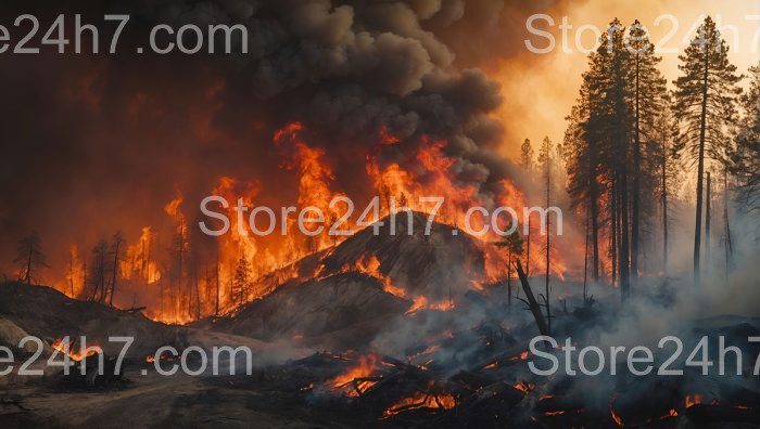 Epic Wildfire Engulfs Mountainous Pine Forest