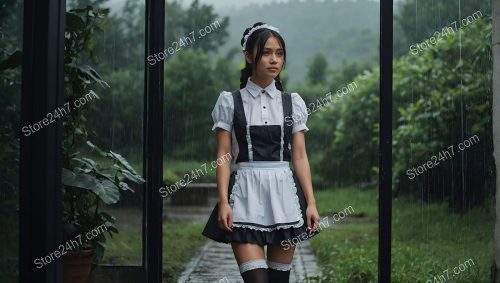 Maid Costume Girl Rainy Day