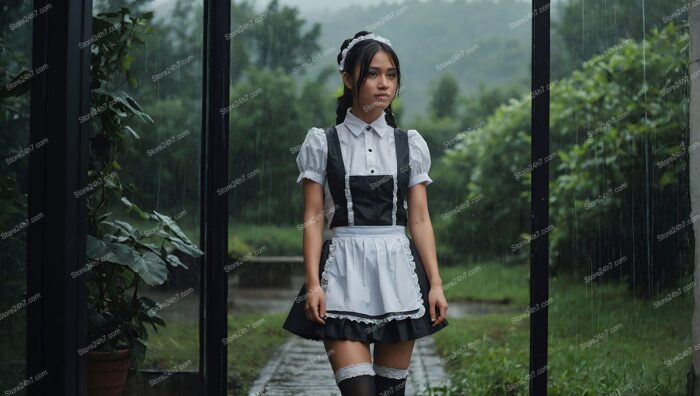 Maid Costume Girl Rainy Day