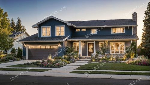 Charming Navy Blue Home at Sunset