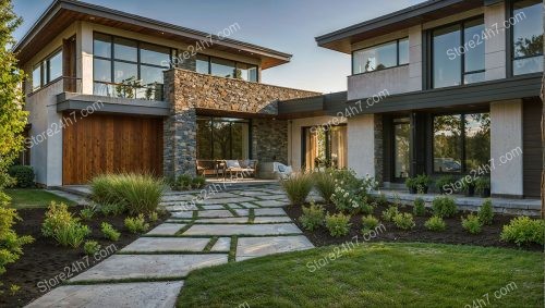 Modern Single Family Home with Stone Pathway and Gardens
