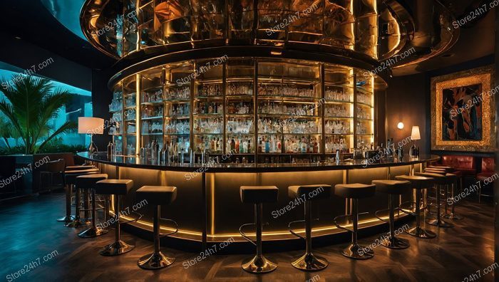 Circular Bar with Golden Glow Ambiance
