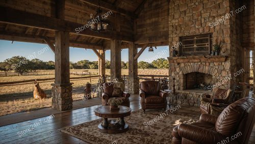 Cozy Ranch Style: Stone Fireplace Charm