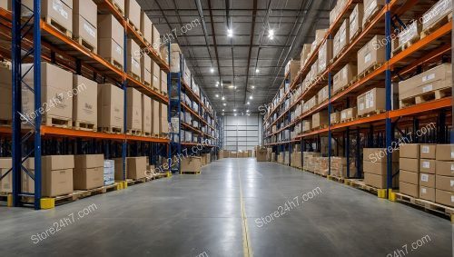 Warehouse Aisle Between Shelving Units