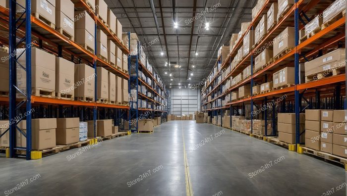 Warehouse Aisle Between Shelving Units