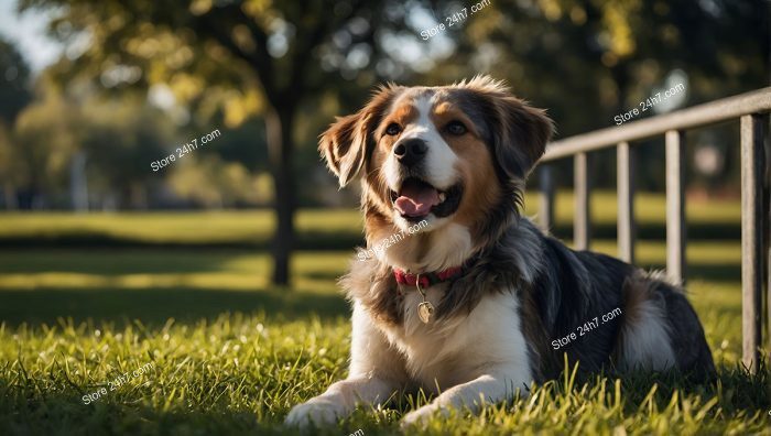 Tri-colored Dog Enjoying Sunny Park