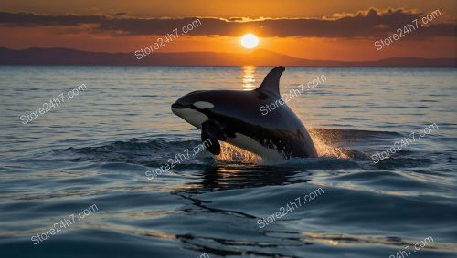Orca Diving at Ocean Sunset