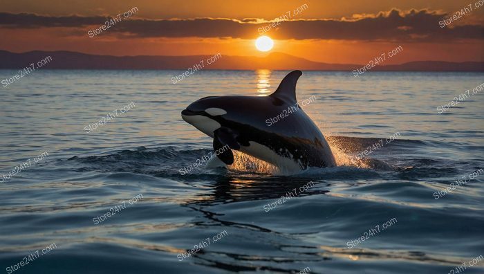 Orca Diving at Ocean Sunset