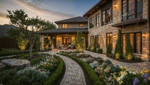 Luxurious Stone House with Evening Glow
