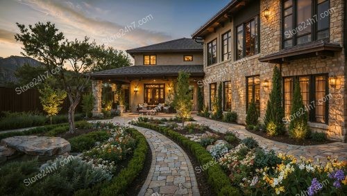 Luxurious Stone House with Evening Glow