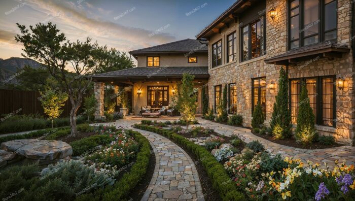 Luxurious Stone House with Evening Glow