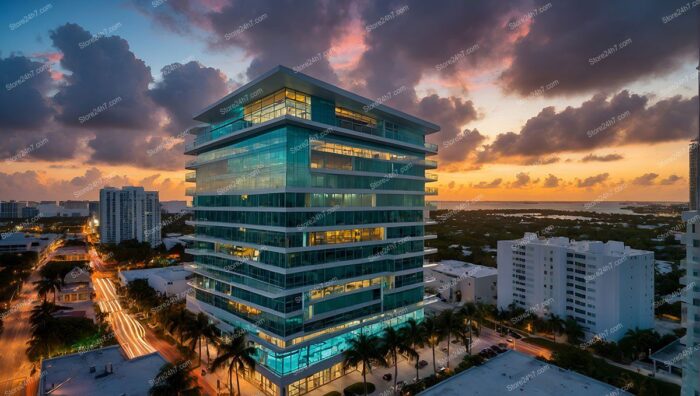 Twilight Reflections on Glass Office Building