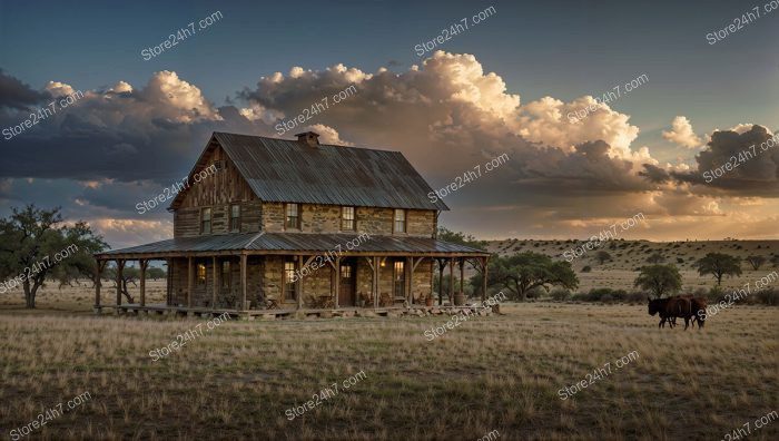 Rustic Ranch Sunset Serenity Scene