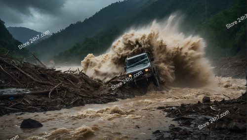 4x4 Vehicle Confronts Massive Mudflow