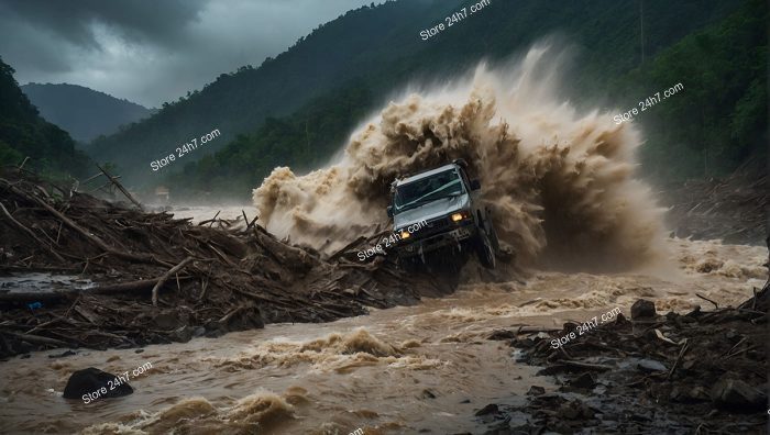 4x4 Vehicle Confronts Massive Mudflow
