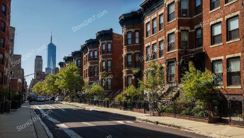 Brooklyn Brownstones Skyline View Street