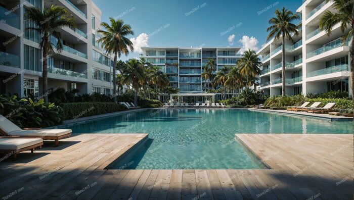 Modern White Condo Poolside View