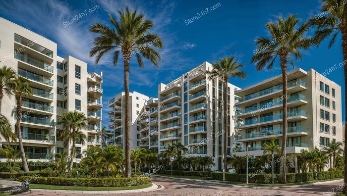 Coastal Condominiums Under Blue Skies