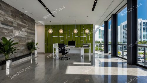 Sleek Office Lobby Green Accents