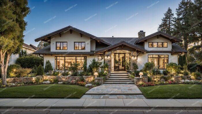 Modern Craftsman House at Dusk