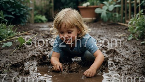 Child's Playful Discovery in Mud