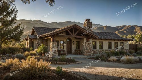 Mountain Backdrop Stone Ranch House