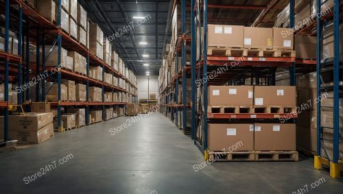 Warehouse Storage Space with Blue Racks