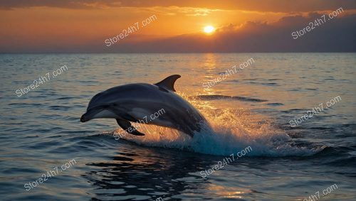Dolphin Jumping During Ocean Sunset