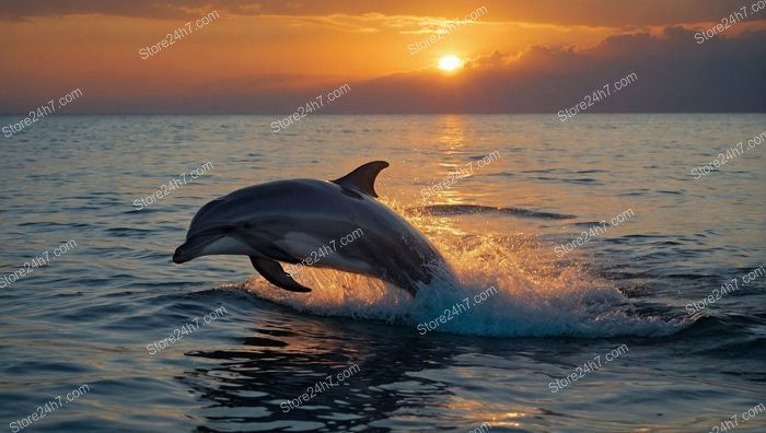 Dolphin Jumping During Ocean Sunset