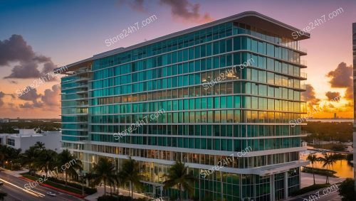 Sunset Silhouette Modern Office Building