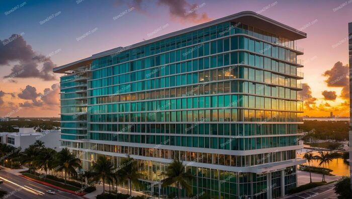 Sunset Silhouette Modern Office Building