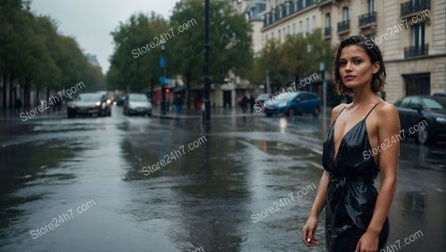 Rainy Parisian Street Fashion Moment