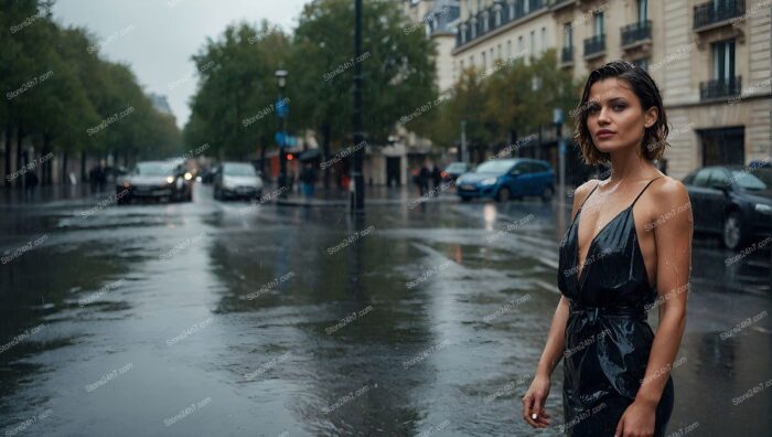 Rainy Parisian Street Fashion Moment