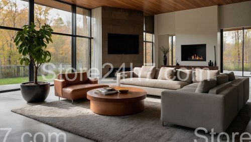 Modern Living Room with Autumn View