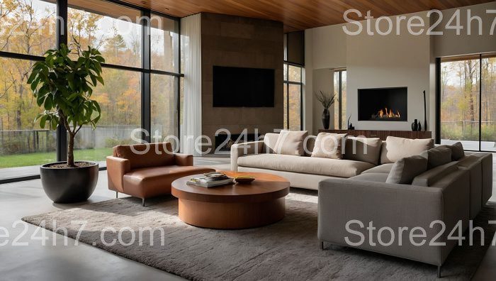 Modern Living Room with Autumn View