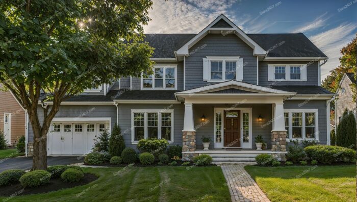 Elegant Gray Home with Stone Details