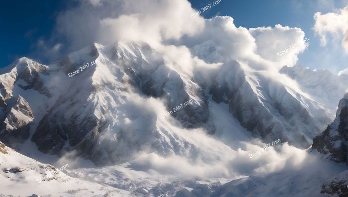 Majestic Mountain Shrouded in Avalanche