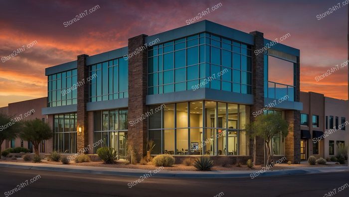 Modern Office Building Sunset Glow