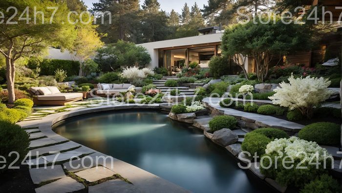 Serene Backyard Stone Pool Retreat