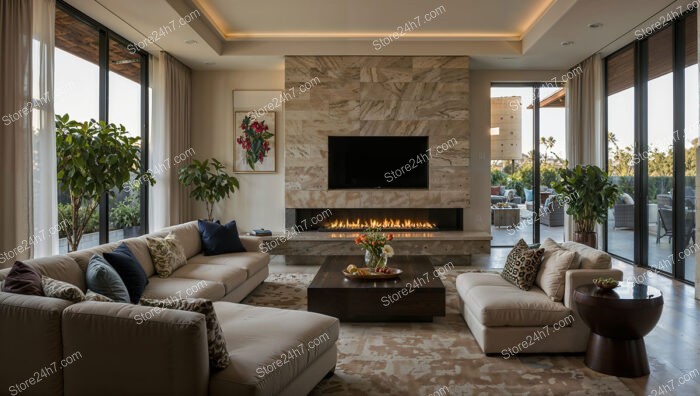 Chic Tranquil Living Room Fireplace