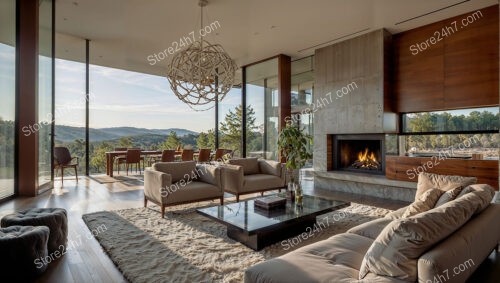 Contemporary Living Room with Mountain View