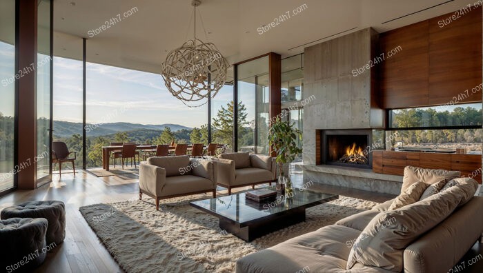 Contemporary Living Room with Mountain View